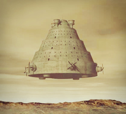 artistic rendition of a vimana craft flying