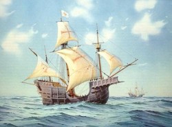 drawing of a carrack ship at sea